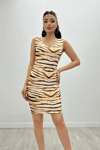 Crep Kumaş Leopar Mini Elbise - Kahverengi