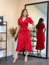 Crep Kumaş Midi Elbise  - Kırmızı