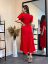 Crep Kumaş Midi Elbise  - Kırmızı