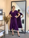 Crep Kumaş Midi Elbise  - Patlıcan Moru