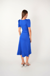 Crepe Fabric Midi Dress Sax Blue