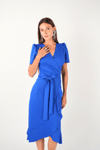 Crepe Fabric Midi Dress Sax Blue