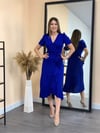 Crep Kumaş Midi Elbise  - Saks Mavisi