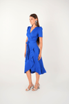 Crepe Fabric Midi Dress Sax Blue
