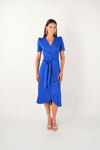 Crepe Fabric Midi Dress Sax Blue