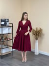 Crep Kumaş Pileli Elbise - Bordo