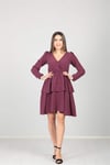 Crep Kumaş Puantiye Elbise - Bordo