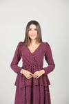 Crep Kumaş Puantiye Elbise - Bordo