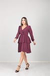 Crep Kumaş Puantiye Elbise - Bordo