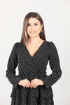 Crep Kumaş Puantiye Elbise - Siyah