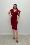 Crepe Fabric Bulge Dress - Claret Red