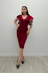 Crepe Fabric Bulge Dress - Claret Red