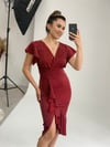Crep Kumaş Volanlı Elbise - Bordo