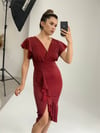 Crep Kumaş Volanlı Elbise - Bordo