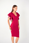 Crepe Fabric Bulge Dress - Claret Red