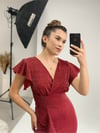 Crep Kumaş Volanlı Elbise - Bordo
