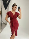 Crep Kumaş Volanlı Elbise - Bordo