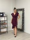 Crep Kumaş Volanlı Elbise - Patlıcan Mor