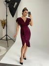 Crep Kumaş Volanlı Elbise - Patlıcan Mor