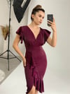 Crep Kumaş Volanlı Elbise - Patlıcan Mor
