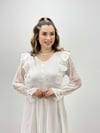 Dantel Kumaş Düğme Detaylı Elbise - BEYAZ