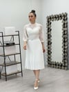 Dantel Kumaş Pliseli Midi Elbise - BEYAZ