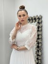 Dantel Kumaş Pliseli Midi Elbise - BEYAZ
