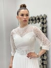 Dantel Kumaş Pliseli Midi Elbise - BEYAZ