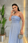 Dantel Kumaş Straplez Elbise - BEBE MAVİSİ