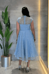 Dantel Payet Kumaş Midi Elbise - BEBE MAVİSİ