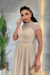 Dantel Payet Kumaş Midi Elbise - BEJ