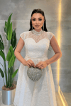 Dantel Payet Kumaş Midi Elbise - BEYAZ