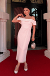 Dantel Payet Kumaş Straplez Kalem Elbise - BEYAZ