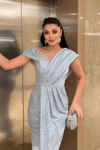 Desenli Payet Kumaş Tasarım Elbise - BEBE MAVİSİ