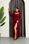 Double Atlas Kumaş Tasarım Elbise - BORDO
