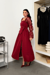 Double Kumaş Atlas Korse Detaylı Elbise - BORDO