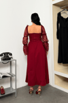 Double Kumaş Atlas Korse Detaylı Elbise - BORDO