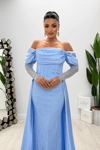 Double Kumaş Balenli Saten Detaylı Abiye Elbise - BEBE MAVİSİ