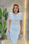 Double Kumaş Bolero Detaylı Kalem Elbise - BEBE MAVİSİ