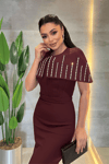 Double Kumaş Bolero Detaylı Kalem Elbise - VİŞNE