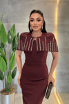 Double Kumaş Bolero Detaylı Kalem Elbise - VİŞNE