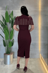 Double Kumaş Bolero Detaylı Kalem Elbise - VİŞNE
