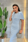 Double Kumaş Bolero Detaylı Kalem Elbise - BEBE MAVİSİ