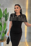 Double Kumaş Bolero Detaylı Kalem Elbise - SİYAH