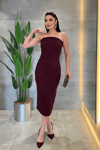 Double Kumaş Bolero Detaylı Kalem Elbise - VİŞNE