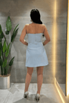 Double Kumaş Fiyonk Detaylı Mini Elbise - BEBE MAVİSİ