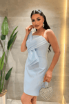 Double Kumaş Fiyonk Detaylı Mini Elbise - BEBE MAVİSİ