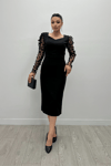 Crepe Fabric 3D Sleeve Flowy Pencil Dress - Black