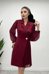 Double Kumaş Pliseli Ceket Elbise - BORDO