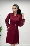 Double Kumaş Pliseli Ceket Elbise - BORDO